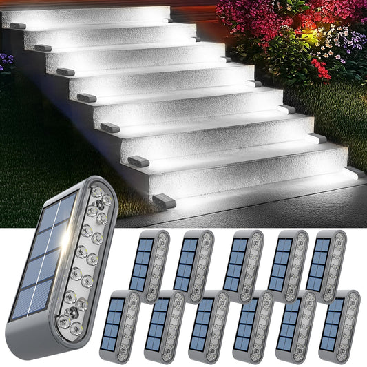 Xillumi Core Solar Step Lights For Outside  12-Pack Stair Light Outdoor Waterproof Ip67  14 Led Cool White Light Solar Powered Lighting For Steps  Stairs  Deck  Patio  Walkway  Front Porch Decor