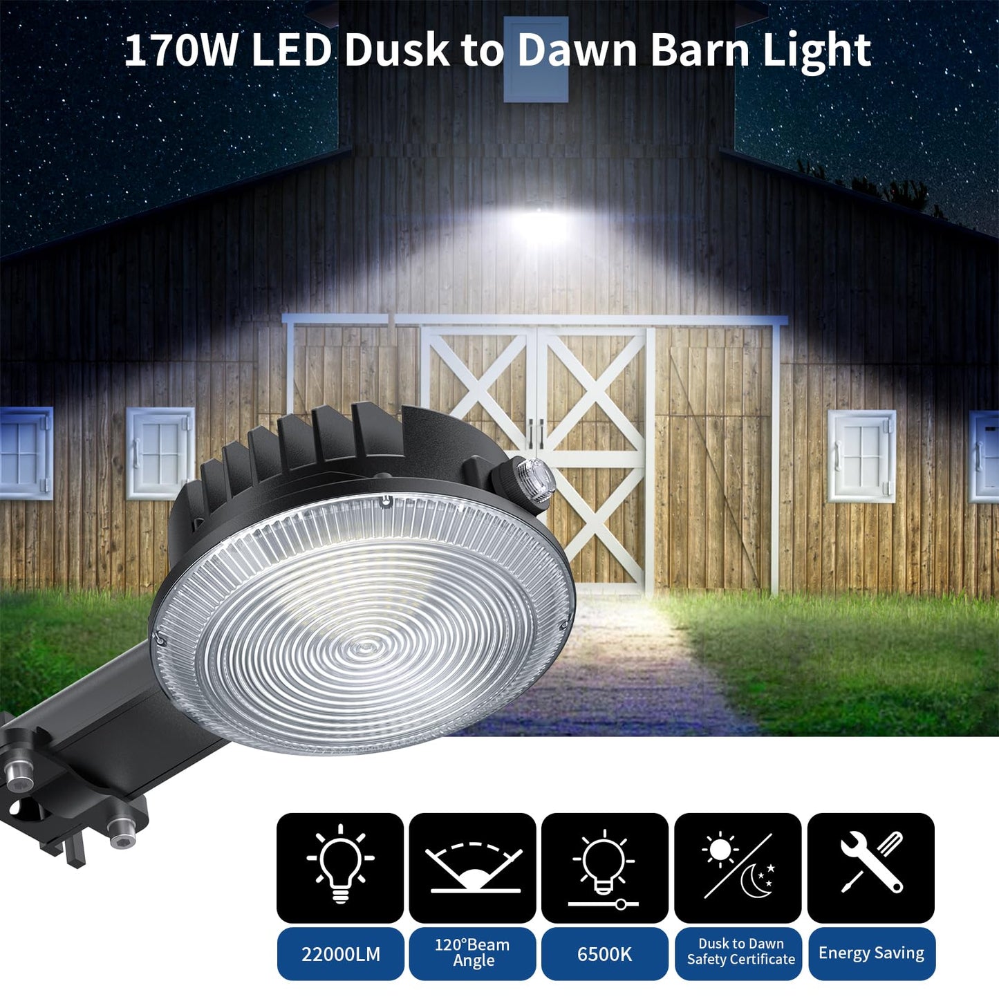 Olafus 170W Led Barn Light 2 Pack  Dusk To Dawn Outdoor Lighting With Photocell  22000Lm Brightness Area Street Outdoor Lights Fixture  Ip65 Waterproof 6500K Daylight Exterior Security Flood Lights