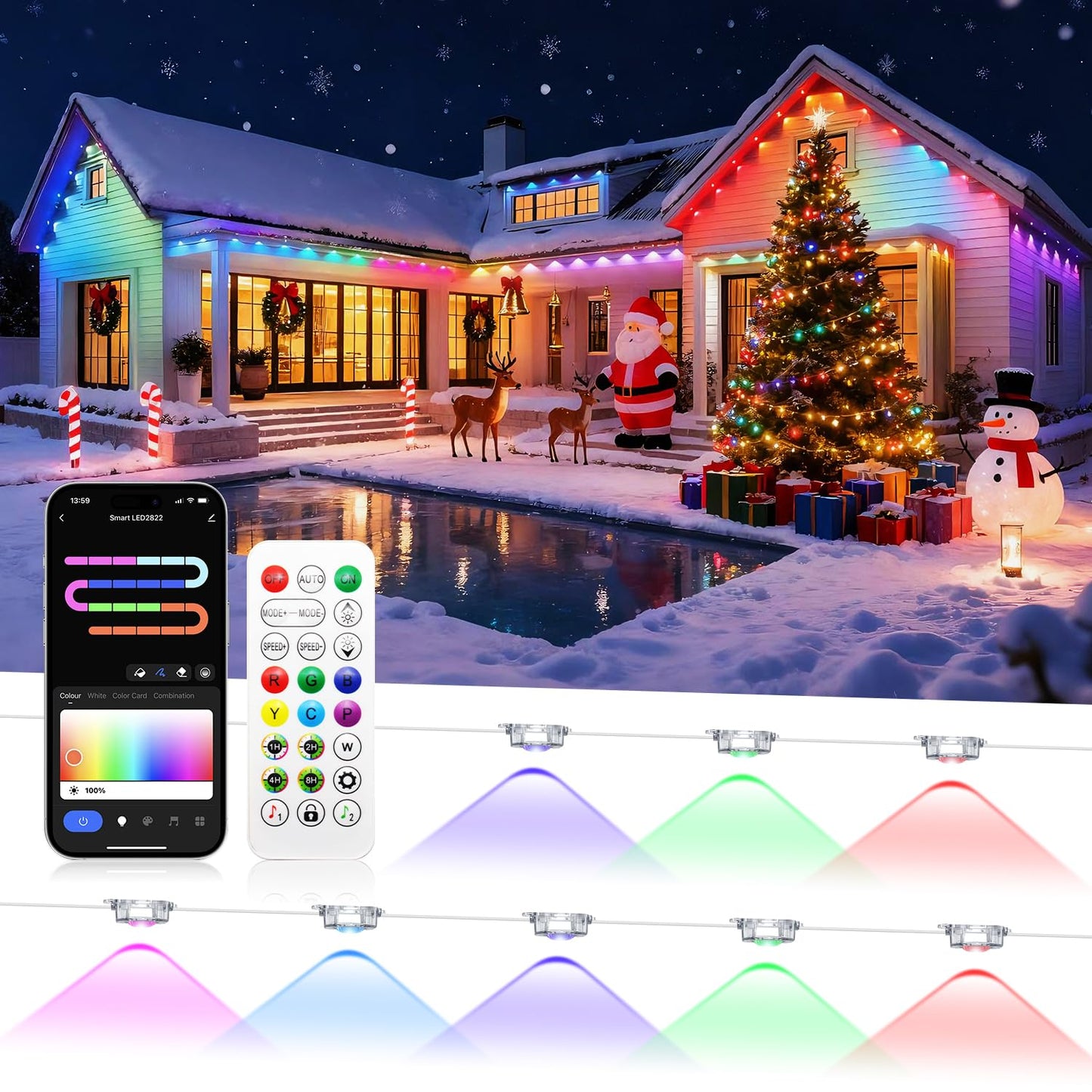 Lemonlovely Permanent Outdoor Lights For House  Rgb+Ic Ip67 Waterproof Smart Eave Lights 200Ft With 100 Led  Eternity Lighting For Halloween Christmas Decoration  Work With Remote  App