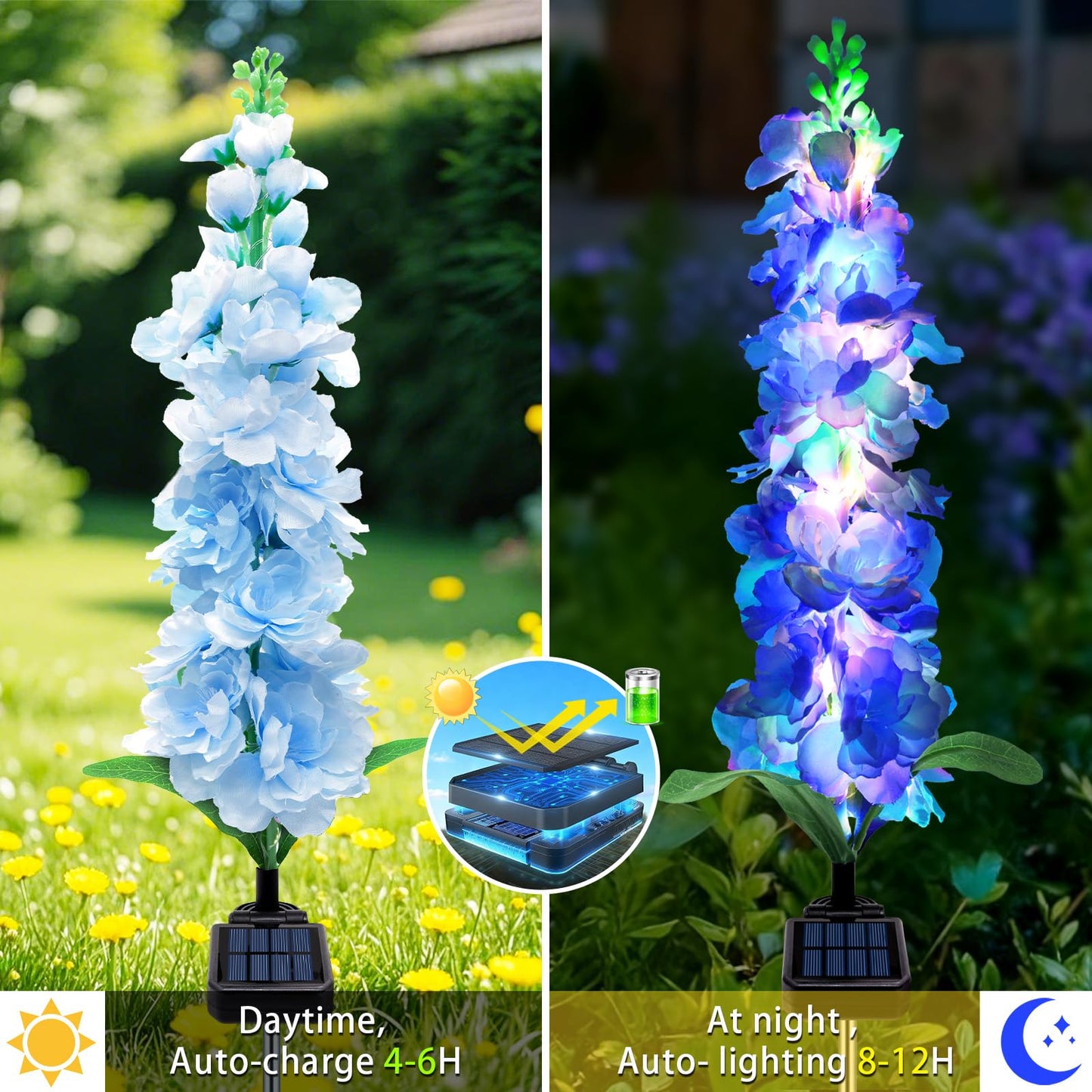 Mrhephaestus Solar Garden Lights  Solar Blue Delphinium Flowers Lights 8 Pack 160 Leds  Waterproof Outdoor Light Two Lighting Modes For Outside Wedding Party Garden Yard Patio Lawn Decor