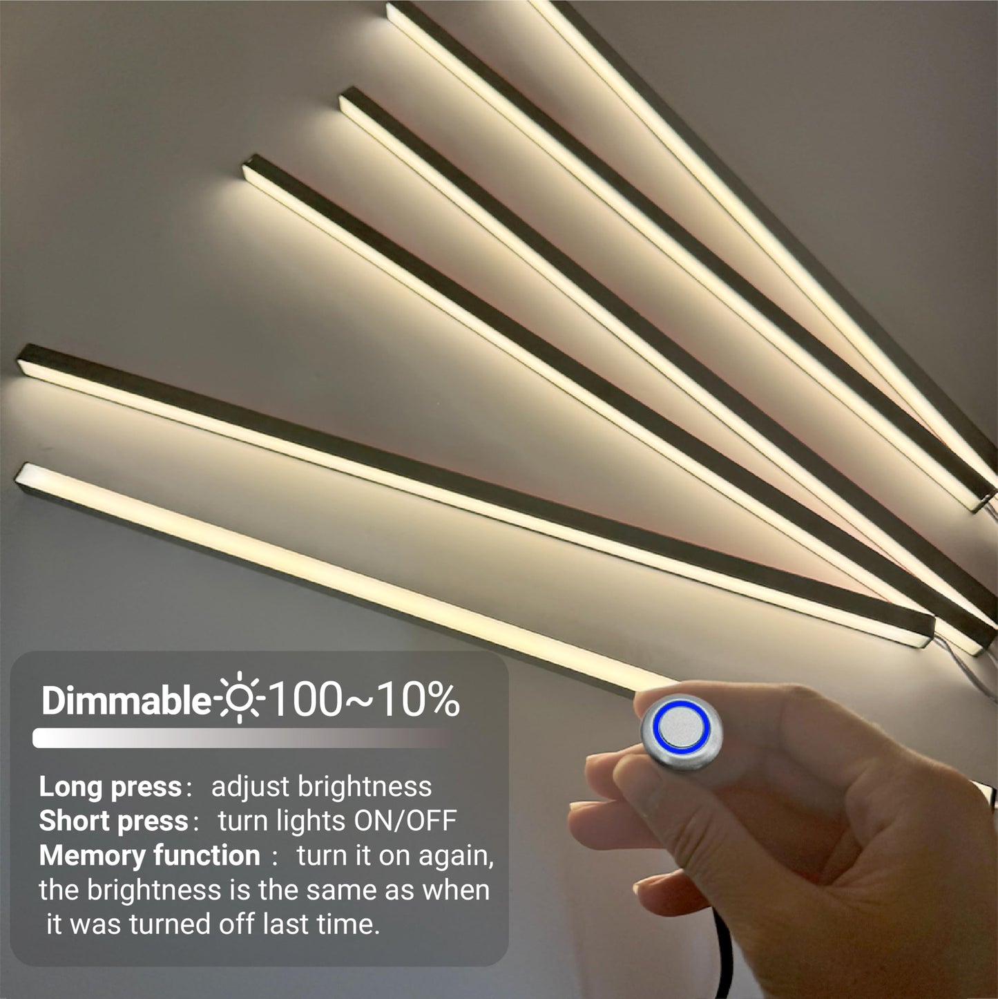 Hamrvl Black Led Recessed Lighting Kit - 6 Pcs 16In Dc12V White Led Light With Smart Switch  3000K Self-Adhesive Led Wall Lights For Wood Slat Wall Panels  Headboards  Stairs  Under Cabinet Lighting