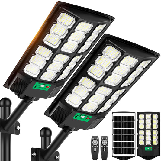 Solar Street Lights Outdoor Waterproof  36000Lm 6500K Dusk To Dawn Solar Flood Lights  Motion Sensor Solar-Powered Light With Remote Control  Commercial Area Lighting For Outside Parking Lot  2-Pack