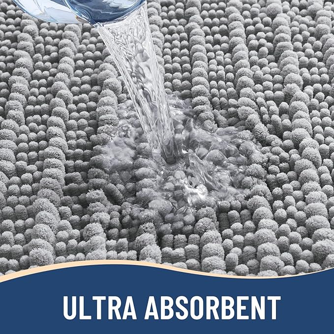Arotive Luxury Chenille Toilet Rugs U-Shaped, Extra Soft Thick Absorbent Bathroom Mat, Non-Slip Shaggy Plush Contour Rugs, Machine Wash Dry Bath Mat for Toilet Base, 20x20, Light Grey