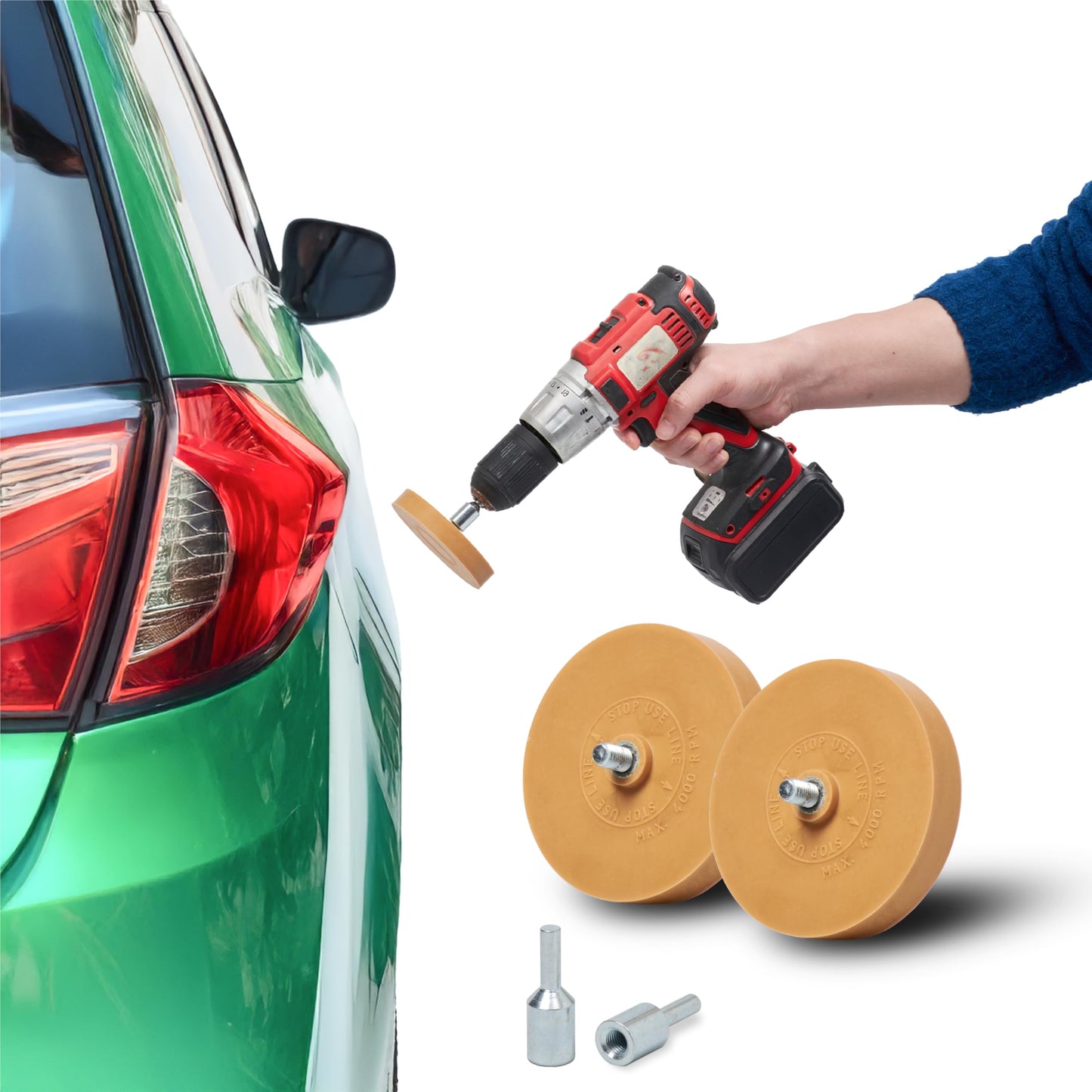 Wonder Wheel Decal Remover Eraser for Drill - Rubber Eraser Wheel for Easy Decal Removal - Dark Yellow - 2 Pack - Durable Material - 4 Inch Diameter