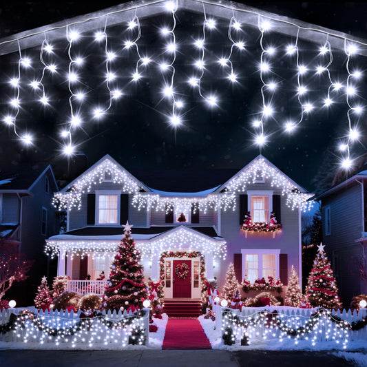 Jdgjyds 98 Ft Ice Lights For Outside  1216 Led Christmas Lights Outdoor Plug In  Christmas String Lights With 8 Modes & Timer For Holiday  Party  Wedding  House  Patio  Outdoor Decor(Cool White)