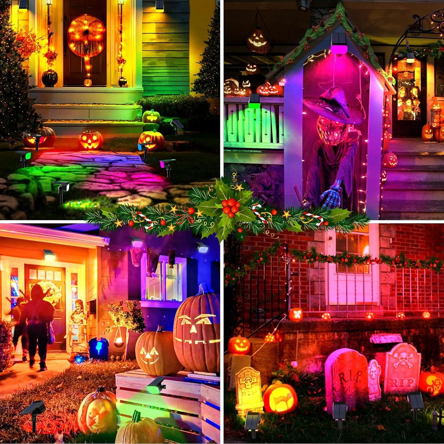Wenaty Solar Spot Lights Outdoor Color Changing  [7 Mode/12 Pack] Christmas Landscape Spotlights  Solar Lights Outdoor Waterproof Led Powered Flood Light For Halloween Pathway Yard Garden Tree Walkway