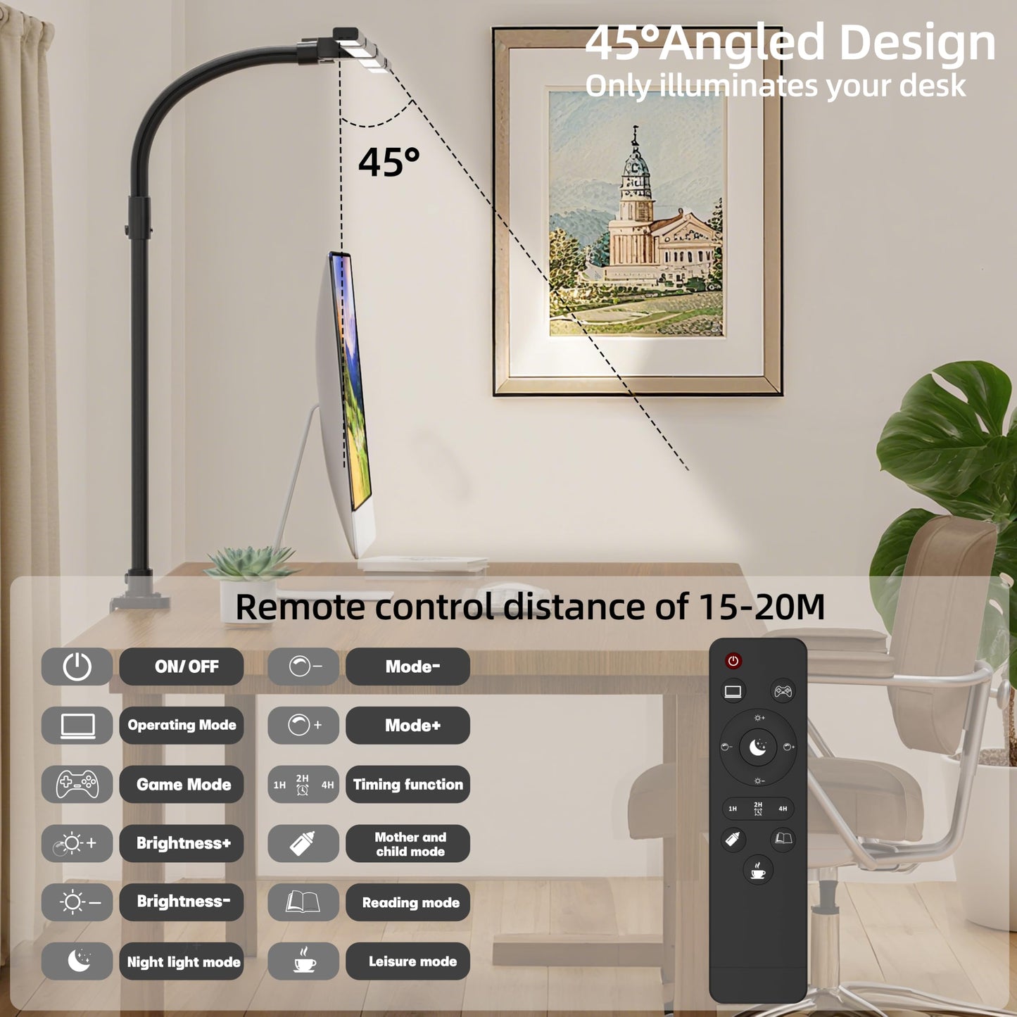 Cjjfaca Office Home Desk Lamp 24W Super Bright Eye-Care Desk Lamp Adjustable Gooseneck Office Led Task Light With Soft Non-Glare Lighting Suitable For Studying Reading (Black)