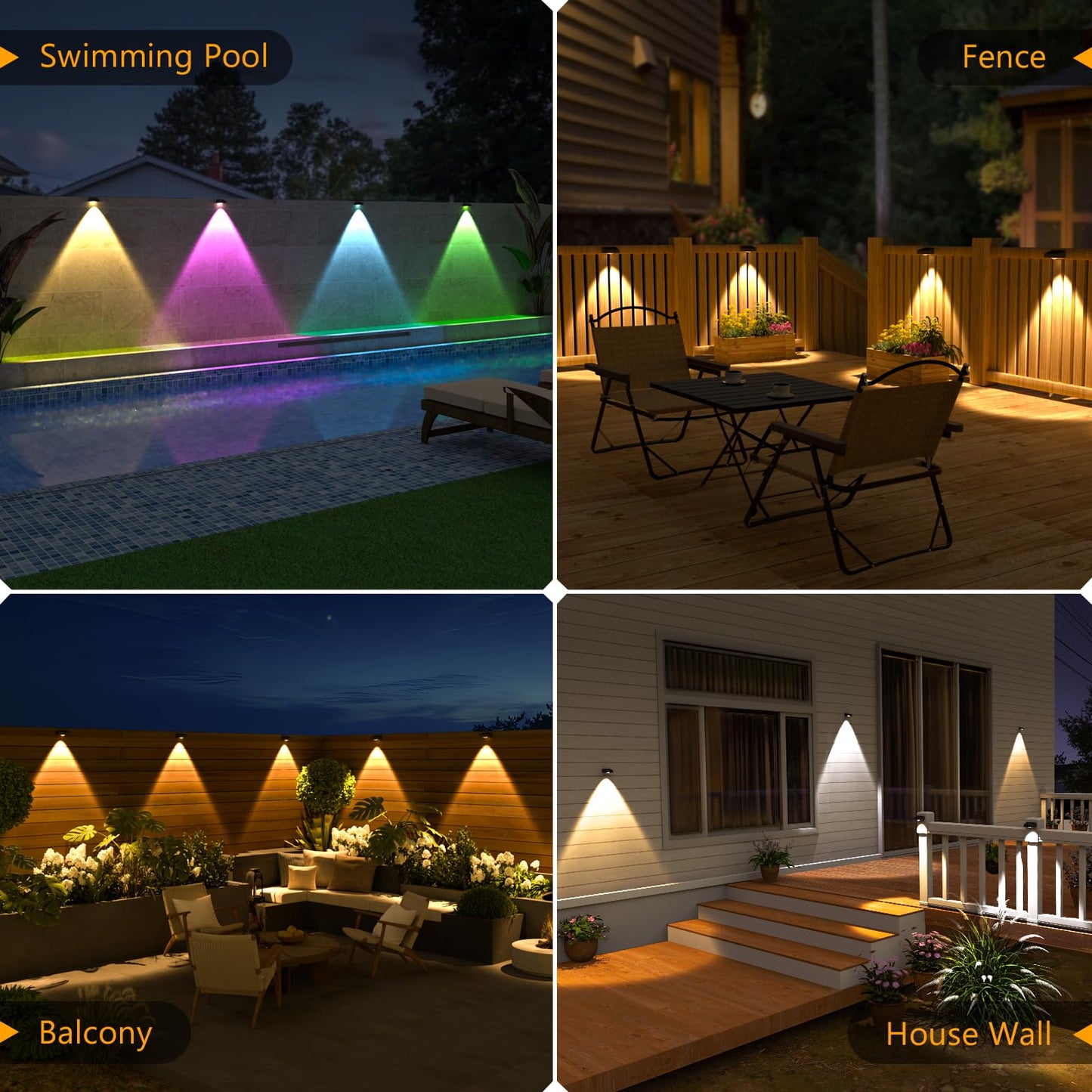 Niorsun Solar Fence Lights Outdoor Waterproof Warm & Cool White Rgb 12 Pack Led Spot Lens Deck Lights 9 Mode Solar Powered Wall Lighting Decor For Outside Patio Step Backyard Railing Pool Black