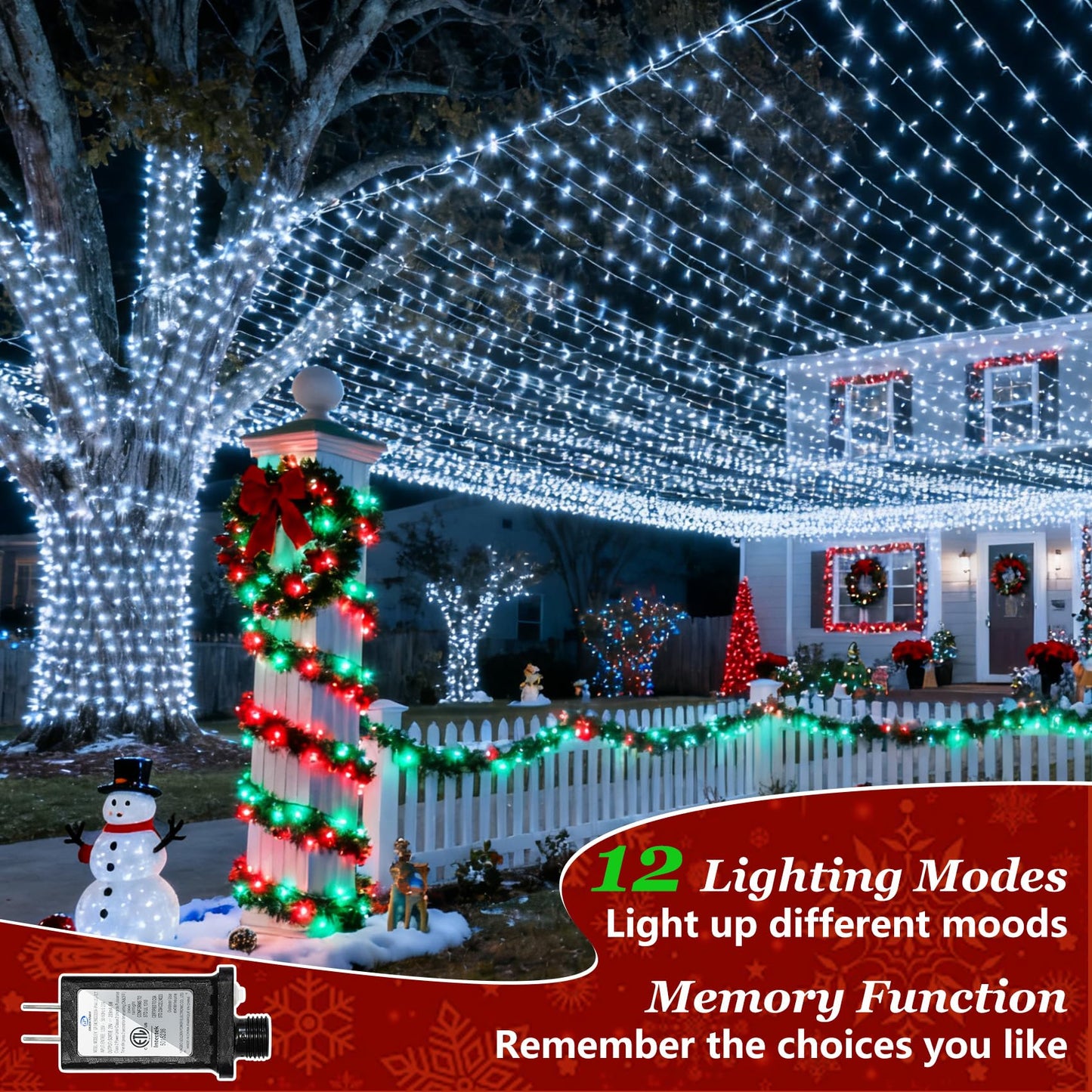 750 Led 240Ft Christmas String Lights Outdoor With 12 Lighting Modes  Green Wire Christmas Lights With Timer & Dimmable  Waterproof Plug In Fairy Lights For Room Party Home Patio Xmas  Cool White