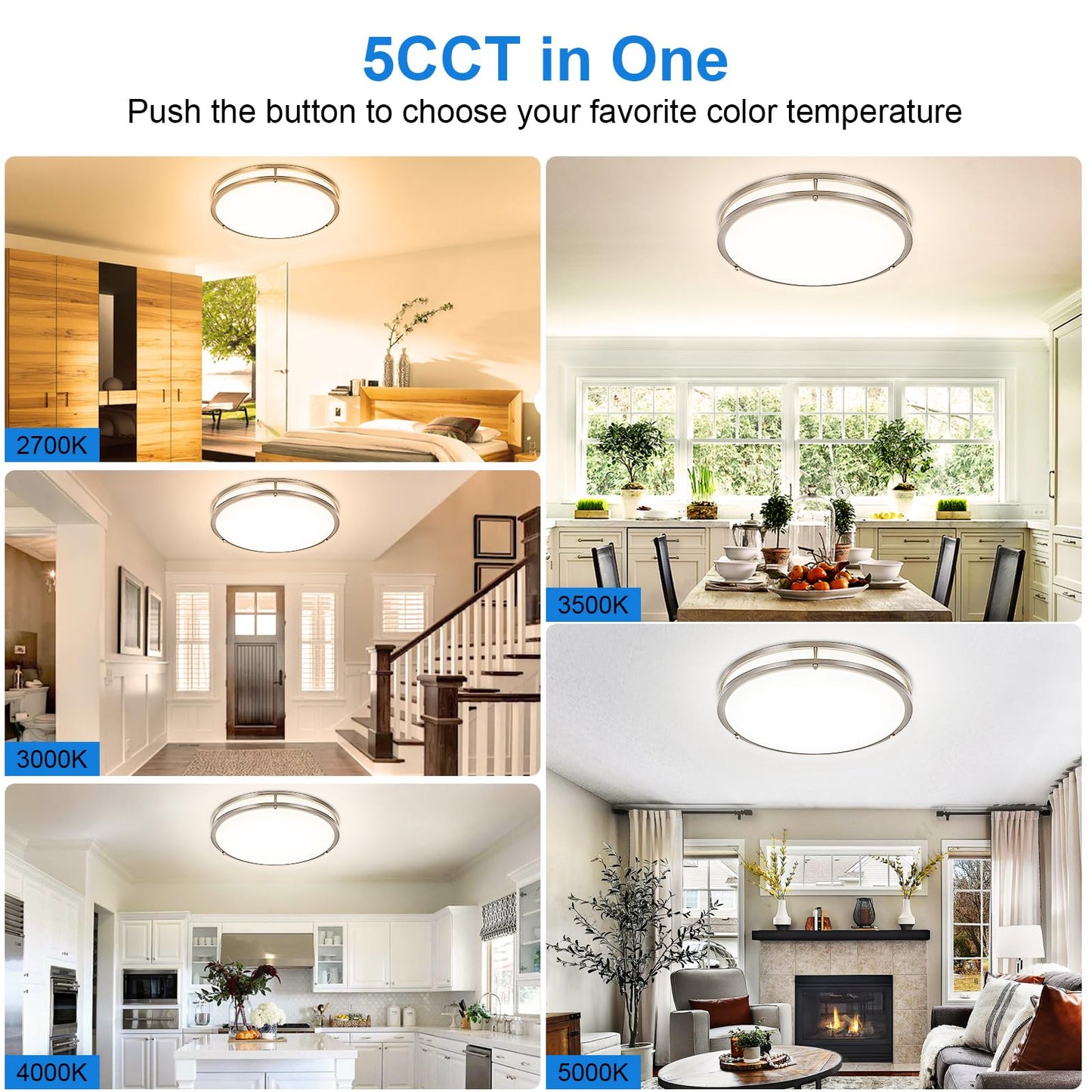Dllt 2Pack Flush Mount Led Ceiling Light: 16 Inch 5Cct (3000K-6000K) & Dimmable Ceiling Light Fixtures For Bedroom Hallway - 36W Modern Brushed Nickel Super Bright Kitchen Lighting Fixtures Ceiling