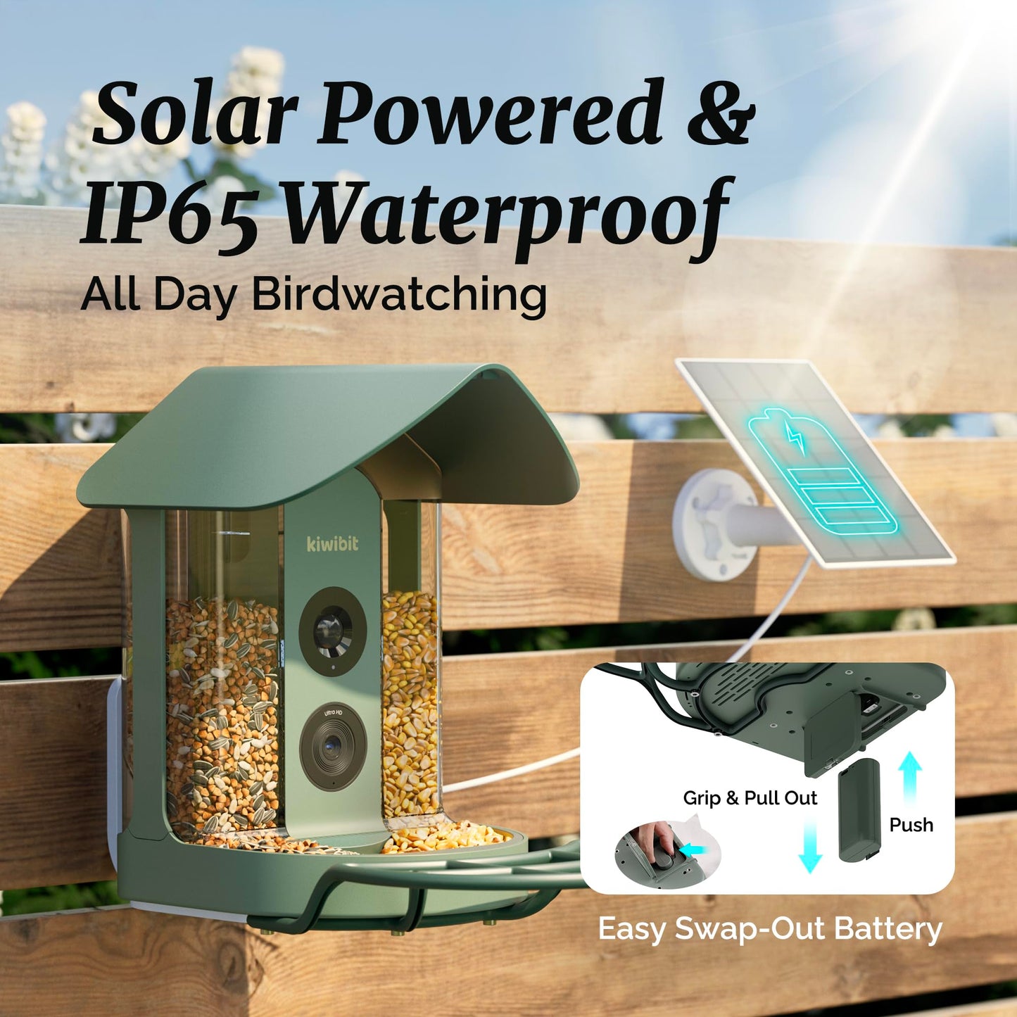 Beako™ Smart Bird Feeder with 4K Camera Solar Powered for Outdoors - UHD Live Stream for Birdwatching, AI Identification 10,000+ Bird Species, Real-Time Motion Detection, Ideal Gift for BirdLovers
