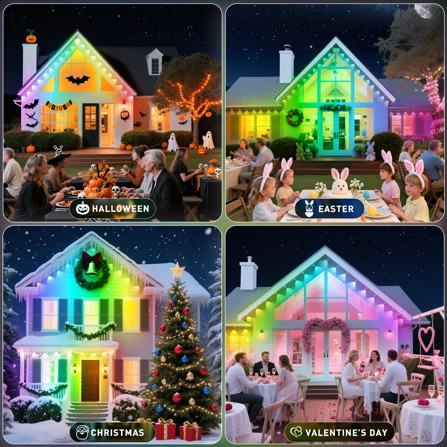 Inzidol 500Ft Permanent Outdoor Lights For House Roof  Christmas  Holiday  Party  Daily Lighting  Ip67 Waterproof Rgb Eaves Lights With Multi Scene Modes For Halloween