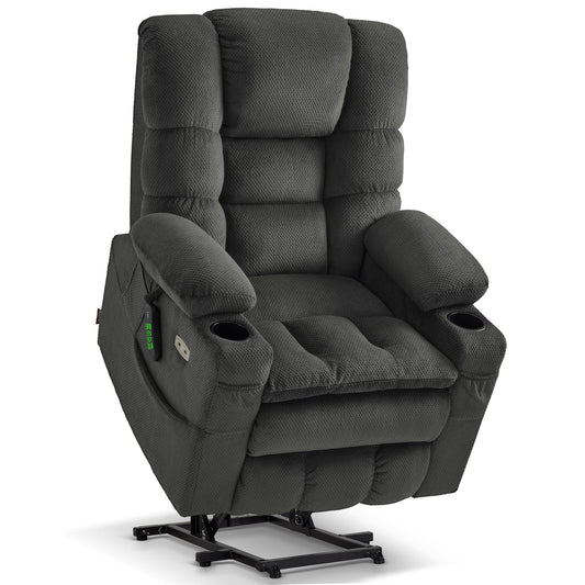 MCombo Large Triple Motor Power Lift Recliner Chair with Massage and Dual Heating, Adjustable Headrest for Tall Elderly People, Fabric 7634 (Grey, Large)