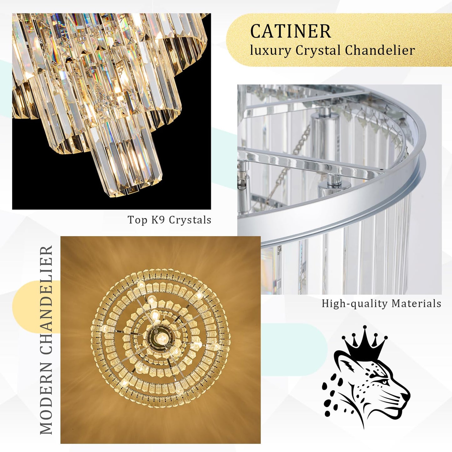 Modern Crystal Chrome Chandelier 15 Lights 24 Round Light Fixture stylish 5-Tier K9 Crystals Chandelier Contemporary Pendant Lighting For Dinning Room Living Room Foyer Kitchen