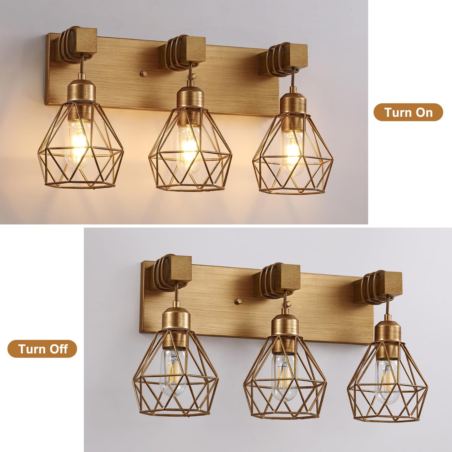 Gold Bathroom Vanity Light Fixtures  3-Light Gold Bathroom Light Fixtures Over Mirror  Sconces Wall Lighting With Elegant Metal Lampshade For Living Room  Bedroom  Hallway