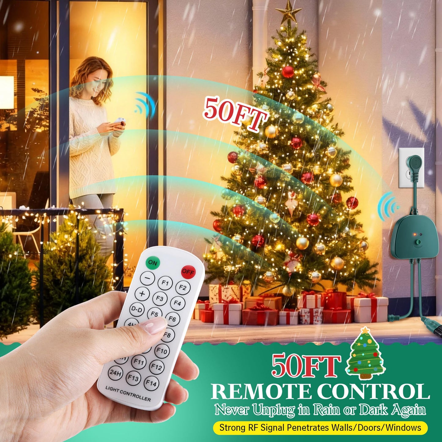 Gulfmew Christmas Light Controller With Remote  Create Dazzling Lighting Displays With Multiple Functions  Timer  Dusk To Dawn Sensor  Adjust Speed For Holiday Xmas Lights(2 Channel  14 Functions)