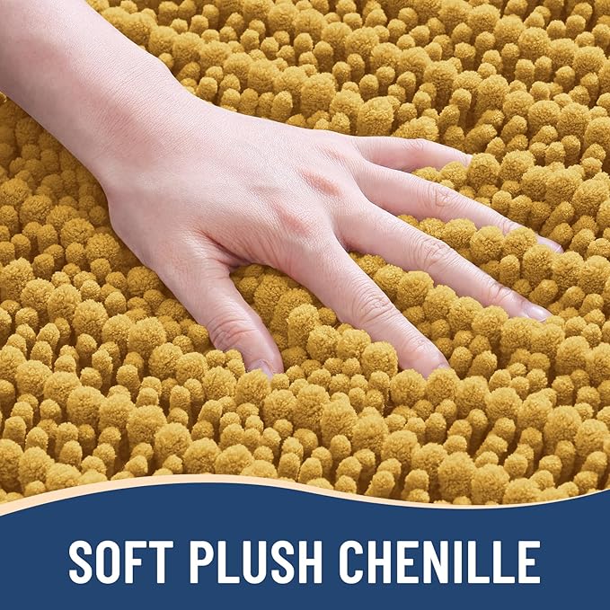 Arotive Luxury Chenille Bathroom Rug Mat, Extra Soft Thick Absorbent Shaggy Bath Rugs, Non-Slip Machine Wash Dry, Plush Bath Mats for Bathroom, Shower and Tub, 30x20, Golden Yellow