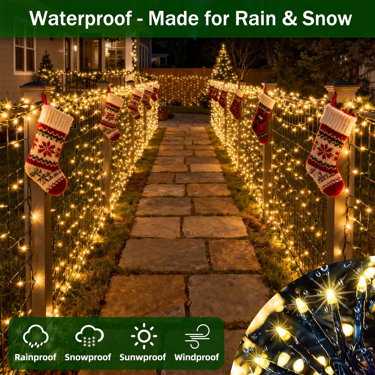 1500 Led 470Ft Christmas Lights Outdoor 12 Lighting Modes Christmas String Lights With Timer  Dimmable Warm White Led String Light Waterproof For Yard Patiotree Xmas Wedding Party Holiday Decorations