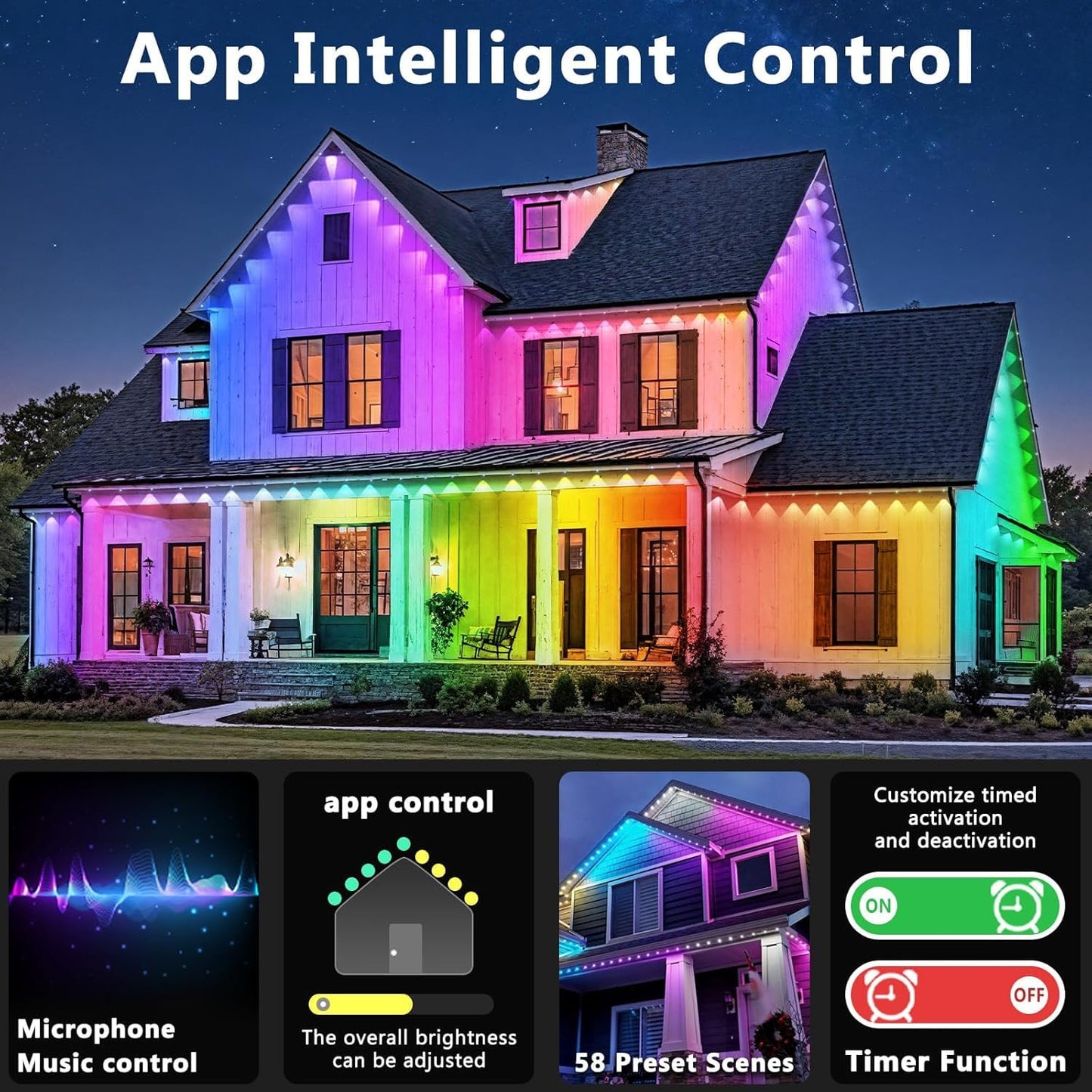Letianpai 150Ft Permanent Outdoor Lights Rgb Eaves Lights With App Control Remote Diy Scene Modes Ip67 Waterproof Outdoors Under Eave Lighting Outdoor Light For Garden Decor