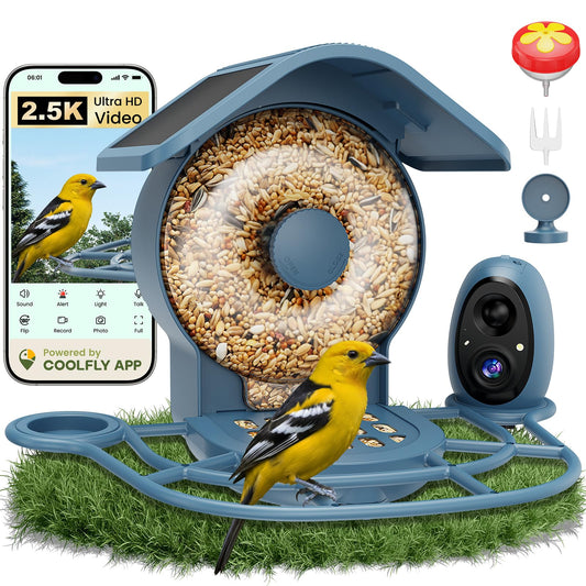 HIXX Smart Bird Feeder with Camera Solar Powered, 2.5K HD Vertical/Horizontal View, Lifetime Free AI Bird Identify, Detachable 1.8L Seed Bin for Easy Cleaning, Wireless Outdoor, Gift for Birding Lover