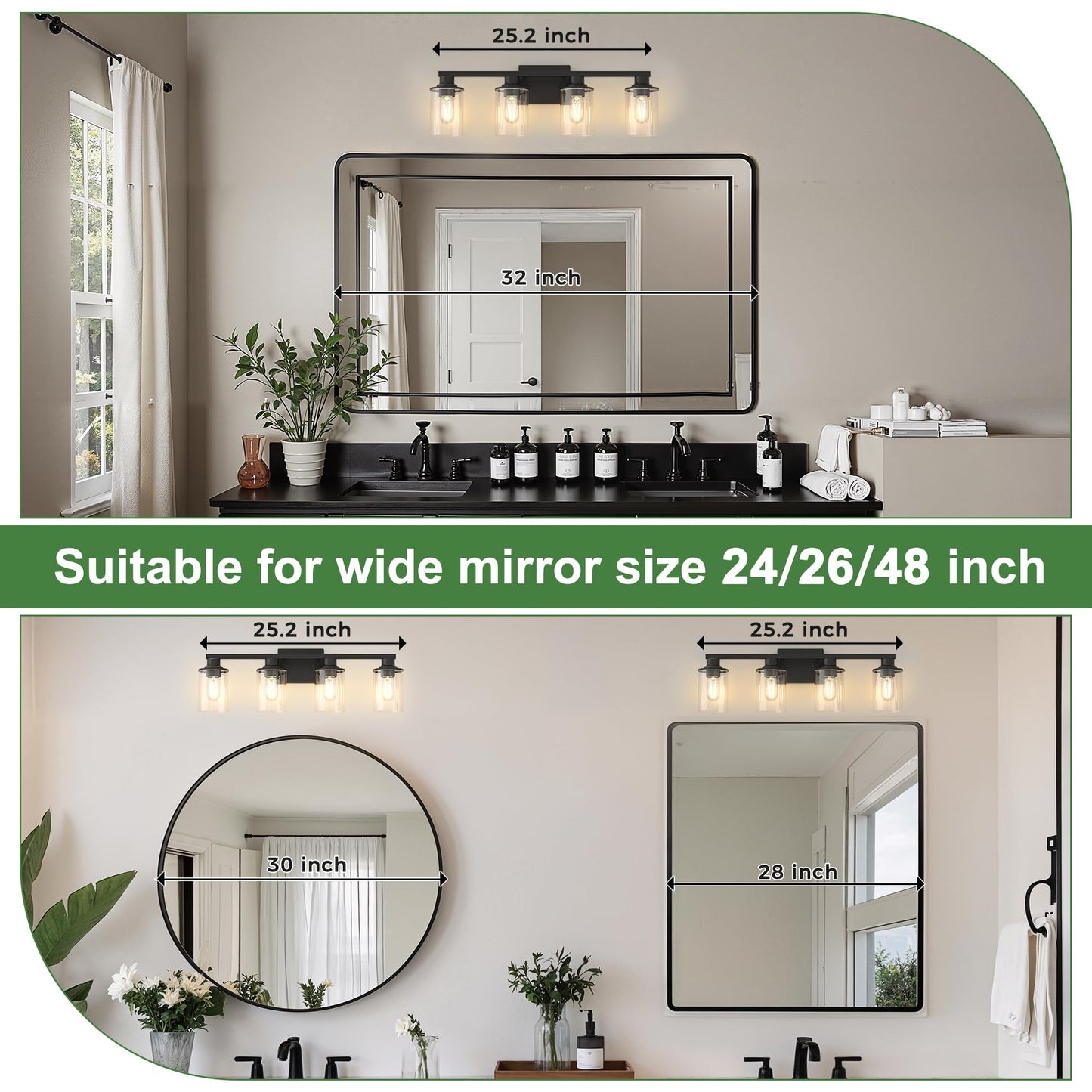 Doresshop Bathroom Light Fixtures  4-Light Matte Black Bathroom Lighting Fixtures Over Mirror With Clear Glass Shade  Vanity Lights For Hallway Living Room Bedroom