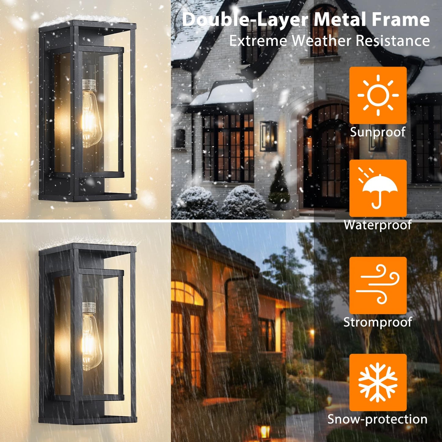 Aibisod 14 Outdoor Wall Lights Fixtures  Black Exterior Lighting Fixtures  Waterproof Outdoor Wall Lantern Modern Front Porch Lights With Clear Glass Coach Lights For Garage  Porch  Front Door 2-Pack