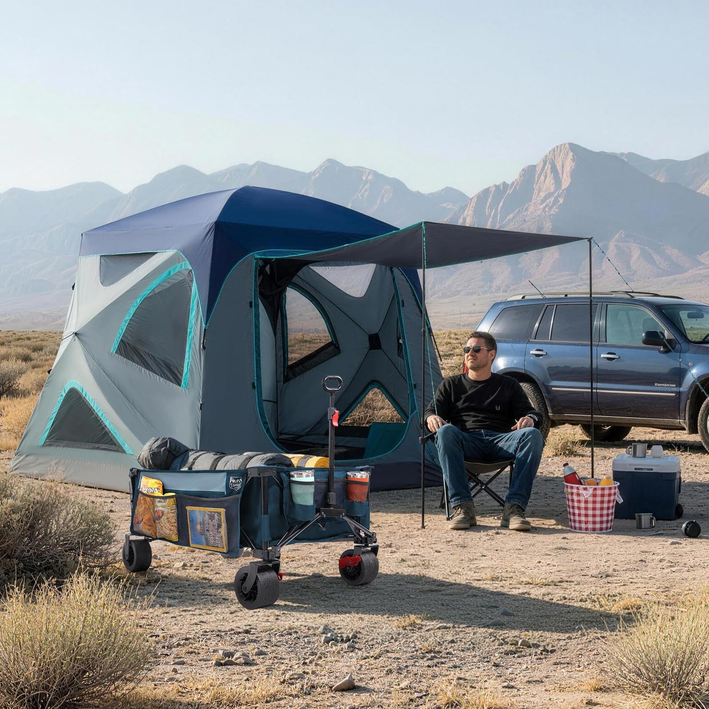 Timber Ridge Camping Tent, 4 Person Instant Pop Up Hub Tent with 8 Windows, Easy 60 Second Setup, Weather Resistant Family Cabin Tents with Rain Fly for Camping, Hiking, Outdoor Travel