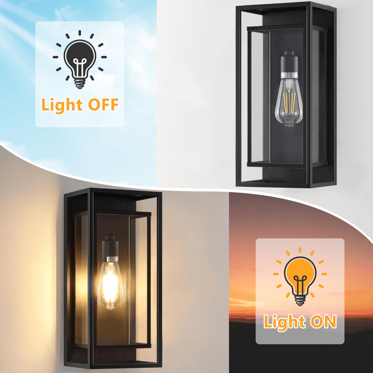 Feanron 16.5 Large Outdoor Wall Lights  1 Pack Matte Black Exterior Waterproof Lanterns With Frame And Clear Glass Shade  Modern Porch Sconces Wall Mounted Lighting For House  Front Door  Garage