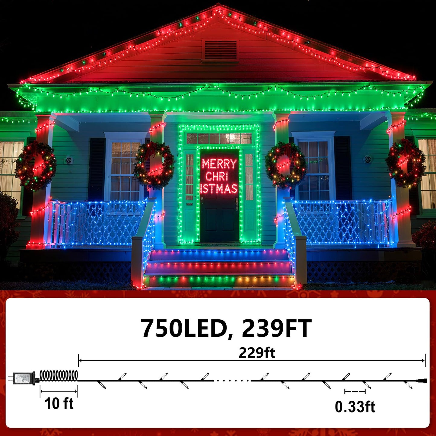 750 Led Christmas String Lights Outdoor  240Ft Twinkle Fairy Lights With Timer & Memory  12 Modes Dimmable Waterproof Tree Light For House Patio Garden Wedding Party Christmas Decororations  Green