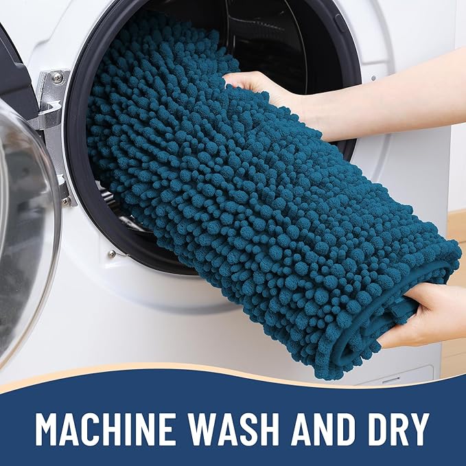 Arotive Luxury Chenille Bathroom Rug Mat, Extra Soft Thick Absorbent Shaggy Bath Rugs, Non-Slip Machine Wash Dry, Plush Bath Mats for Bathroom, Shower and Tub, 30x20, Peacock Blue