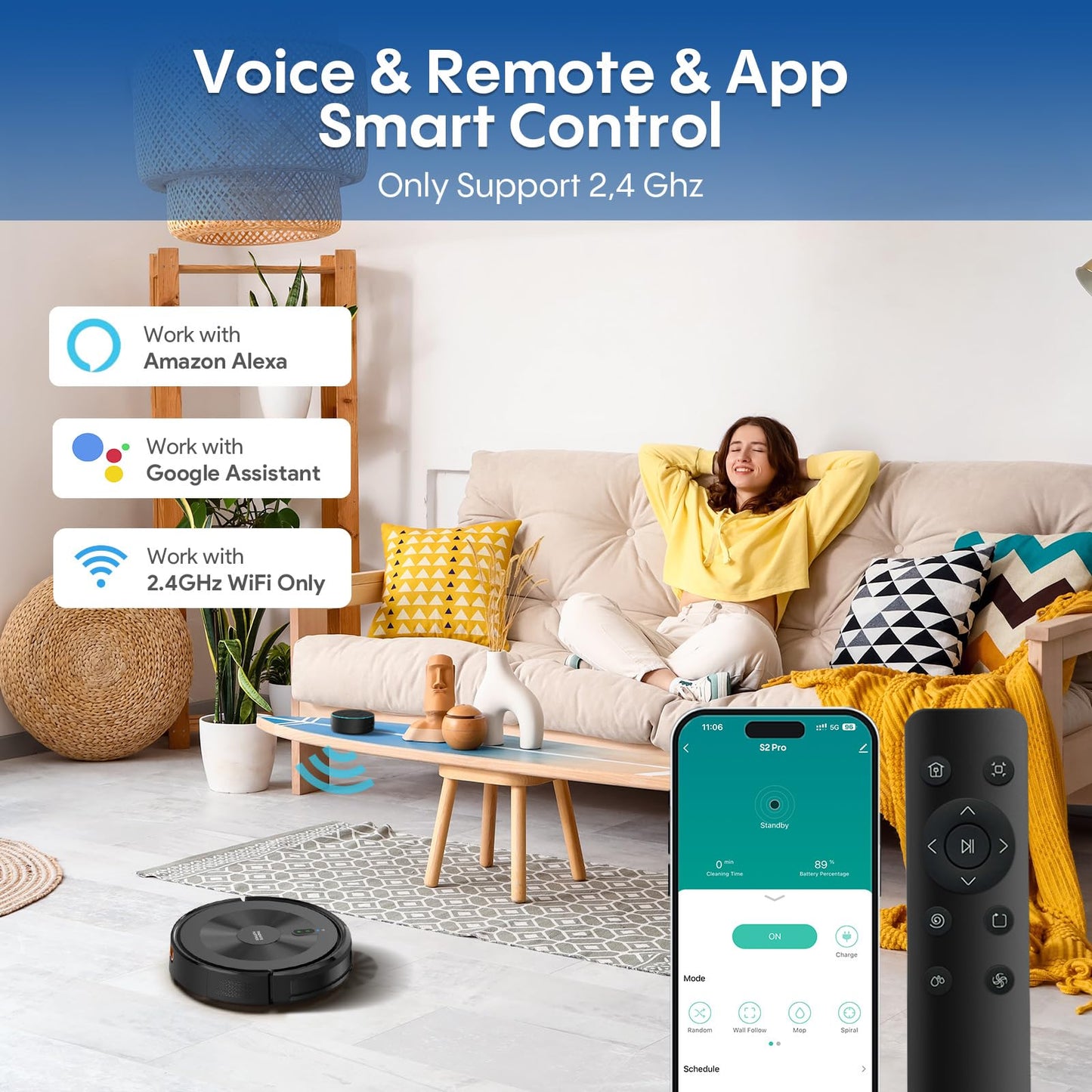 Robot Vacuum and Mop:5000Pa 3-in-1 Robotic Vacuum with Intelligent Navigation, Alexa & APP Control, Schedule Cleaning, Robotic Vacuum Cleaner Ideal for Pet Hair, Hard Floor, Carpet, Slim and Quiet