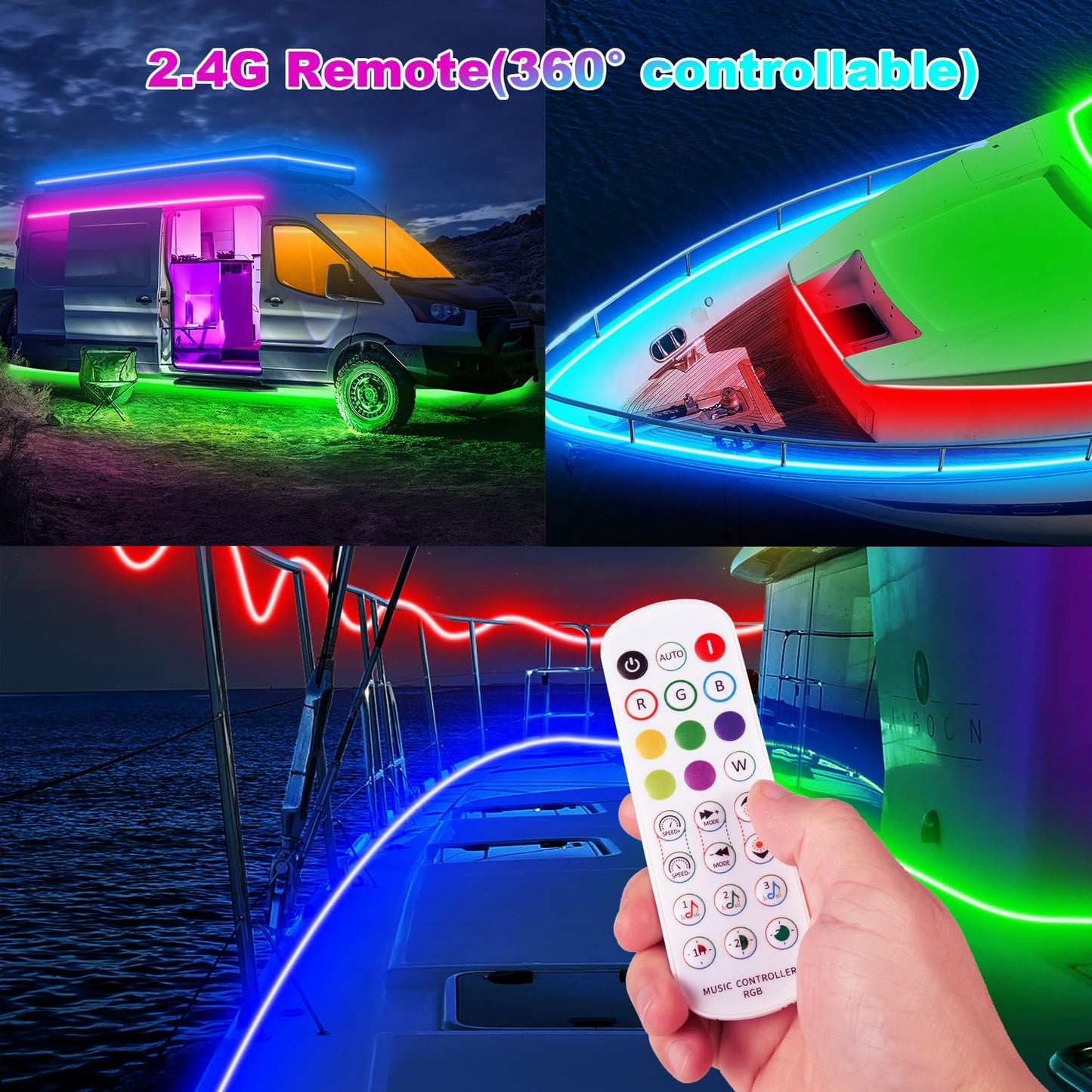 65.6 Ft Boat Lights Led Waterproof  Pontoon Boat Led Lights Strip  Marine Led Strip Light  Multicolor 12V Rgb Led Strips Outdoor Ip67  Night Fishing Lighting With App & Remote For Bass Jon  Rv  Kayak