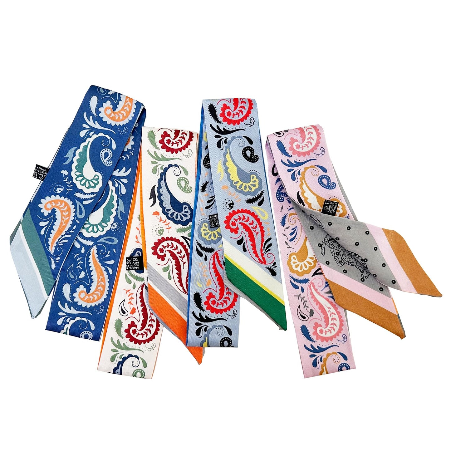 4pcs Purse Scarf For Handbags Silk Head Scarf For Hair Fashion Skinny Scarf For Women Long Neckerchief