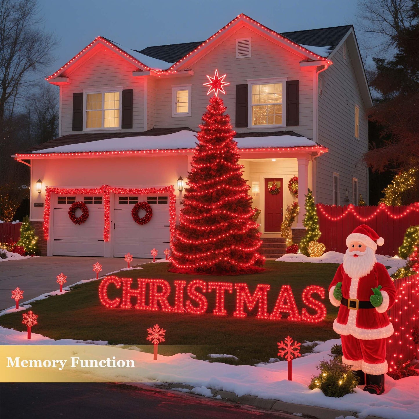 Tcamp 306Ft 1000 Led Red Christmas Lights  8 Modes Christmas Tree Lights With Timer Memory Function  Green Wire Starry Fairy String Light For Xmas Tree Outdoor Indoor Decor