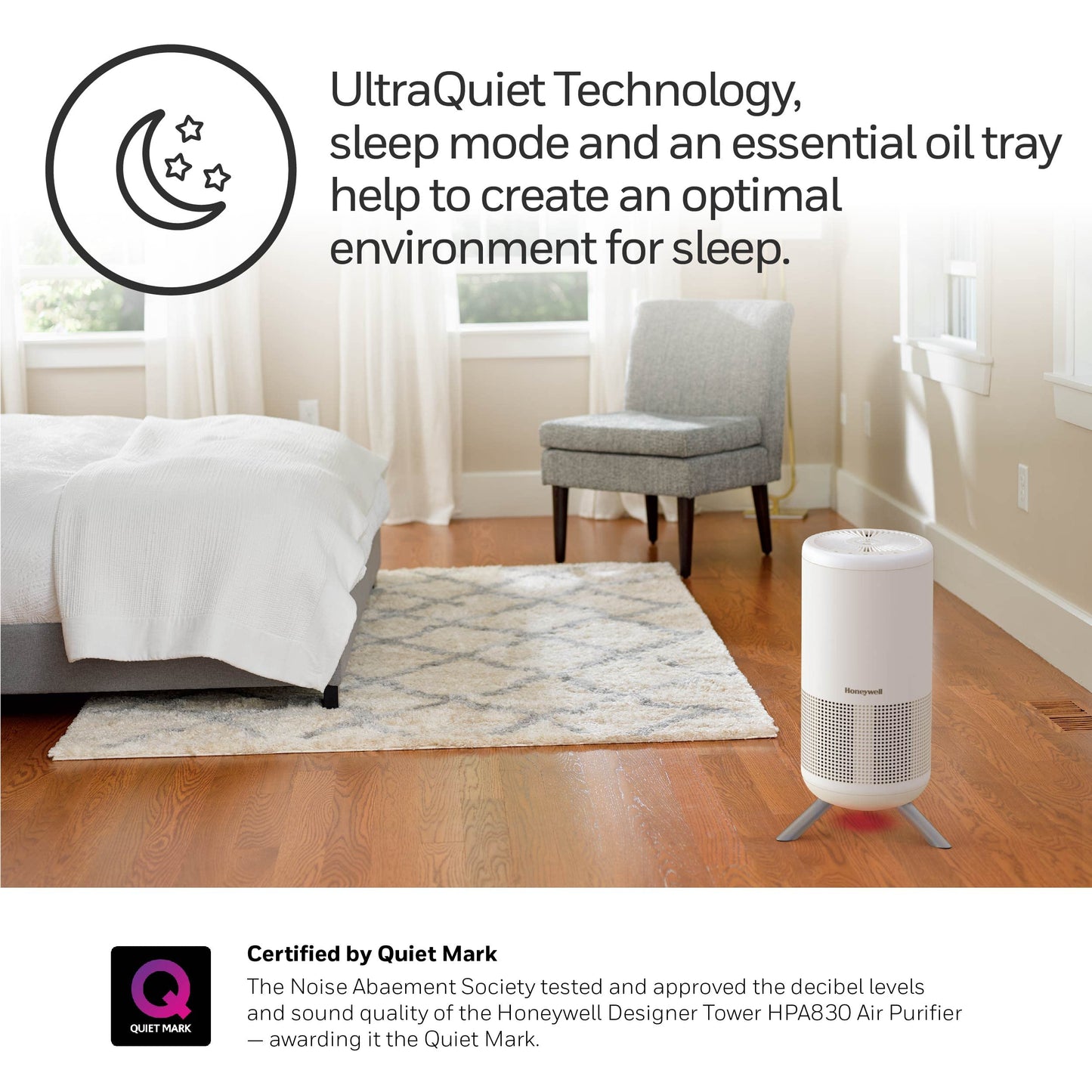 Honeywell HEPA Air Purifier for Home, 900Ft² Rooms in 1 hour, Designer Series, Auto Mode, UltraQuiet Tech, Reduces Dust, Pollen, Pet Dander, Smoke, Odors, White, HPA830W