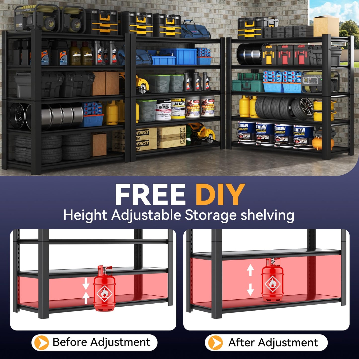 Nexvrtau Heavy Duty Garage Storage Rack, High Capacity Deep Metal Shelving for Bulky Items, 3000 lbs Steel Storage Shelves, 59.8''W x 24''D x 76.6''H 1Pack