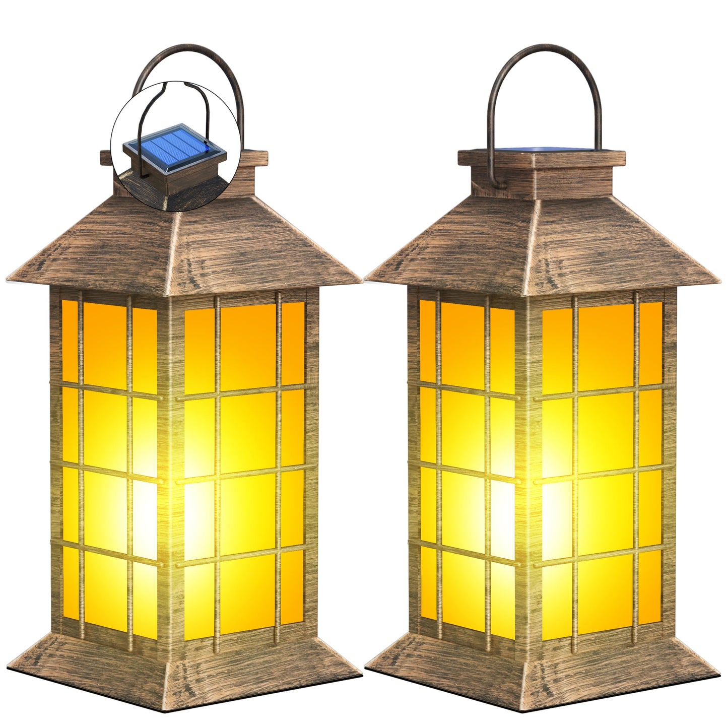 Anyperfect 2 Pack 13 Bronze Solar Lantern With Flickering Flame Candle | Outdoor Waterproof Hanging Lanterns  Metal & Glass Solar Lights For Garden Decoration  Rustic Gifts For Mom