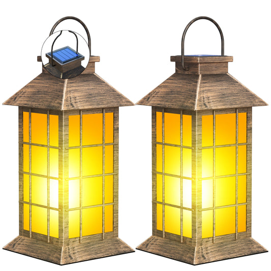 Anyperfect 2 Pack 13 Bronze Solar Lantern With Flickering Flame Candle | Outdoor Waterproof Hanging Lanterns  Metal & Glass Solar Lights For Garden Decoration  Rustic Gifts For Mom