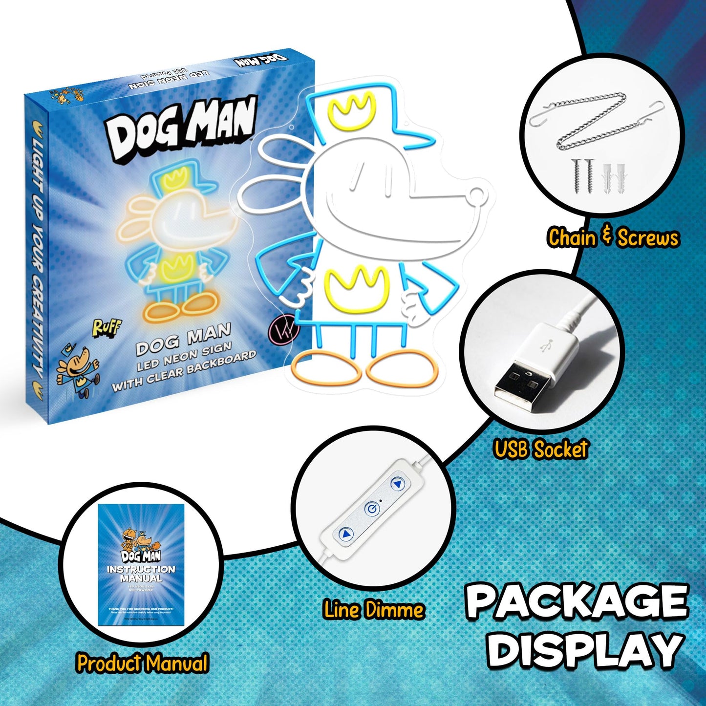 Officially Licensed Dog Man Neon Signs For Wall Decor  Based On Dogman Series Led Light Up Sign For Bedroom  Kids Room  Game Room  Party  Perfect Birthday/Christmas Gift For Dog Man Lovers & Fans