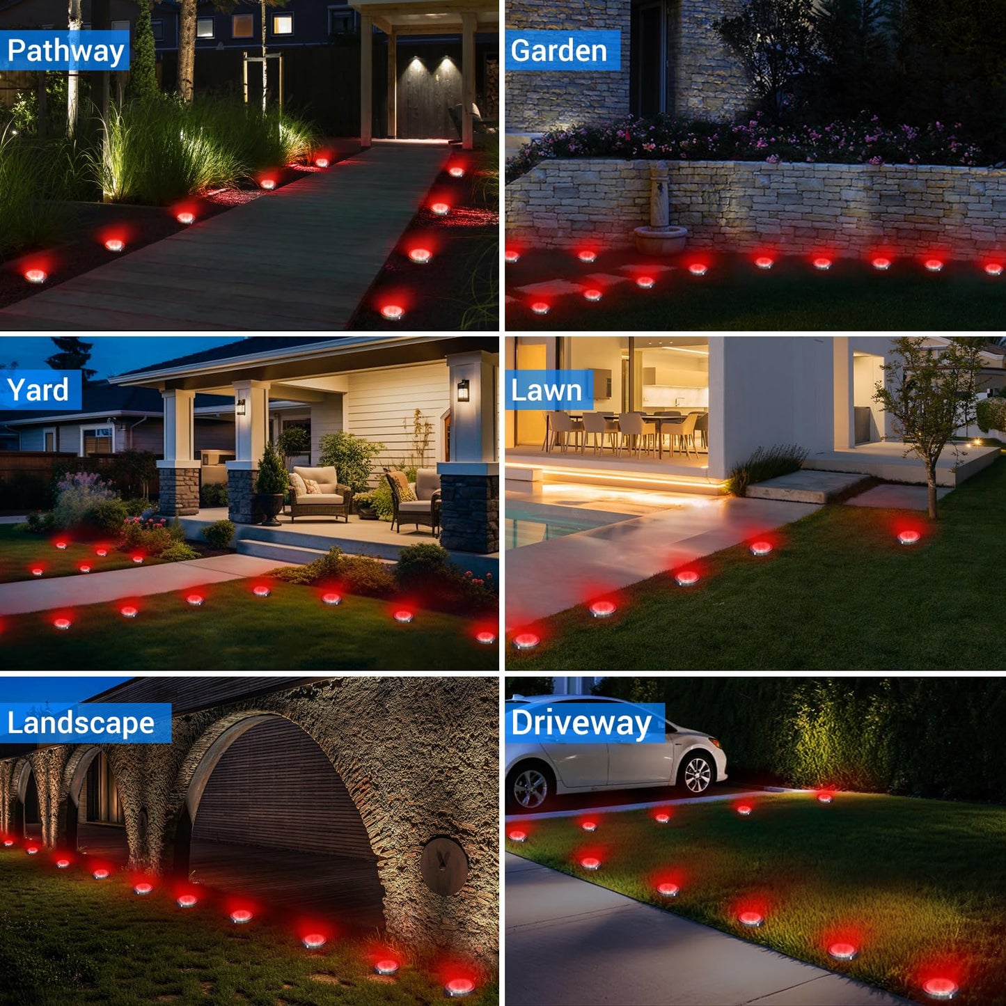 Peasur Solar Ground Lights Outdoor  12 Pack Flat Solar Powered Disc Lights  Ip68 Waterproof  Anti-Rust  Landscape Lighting For Pathway Garden Yard Lawn Walkway Landscape Driveway  Red