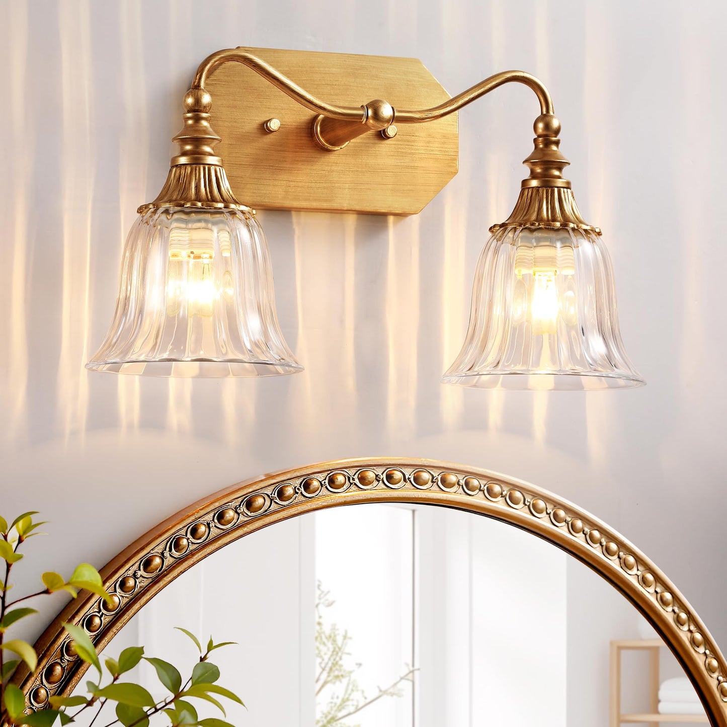 Lmnlvn Bathroom Vanity Gold Light Fixture  2 Lights Bathroom Lighting Matte Antique Brass Finish With Crystal Glass Shade  Gold Vintage Vanity Light For Bathrooms