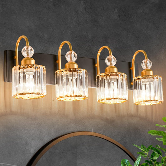 Diamondforge Bathroom Vanity Light Fixtures Over Mirror - Makeup Lighting Black Gold - For Modern Wall  Bath  Desk  Farmhouse  Hallway - 4 Crystal Lights