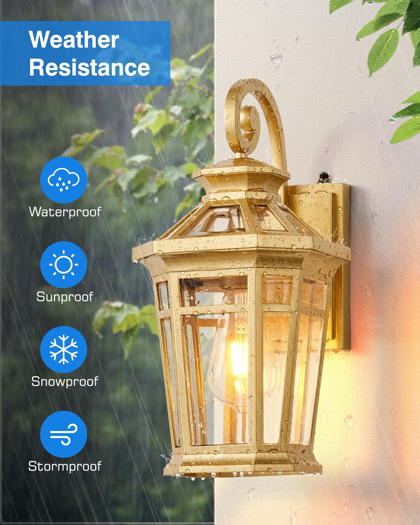 Opaxis Outdoor Wall Lights Wall Mount  2-Pack Dusk To Dawn Front Porch Light  Gold Modern Exterior Wall Sconce  Exterior Garage Lighting Fixtures  Weather Resistant Coach Lanterns Outdoor  Anti-Rust