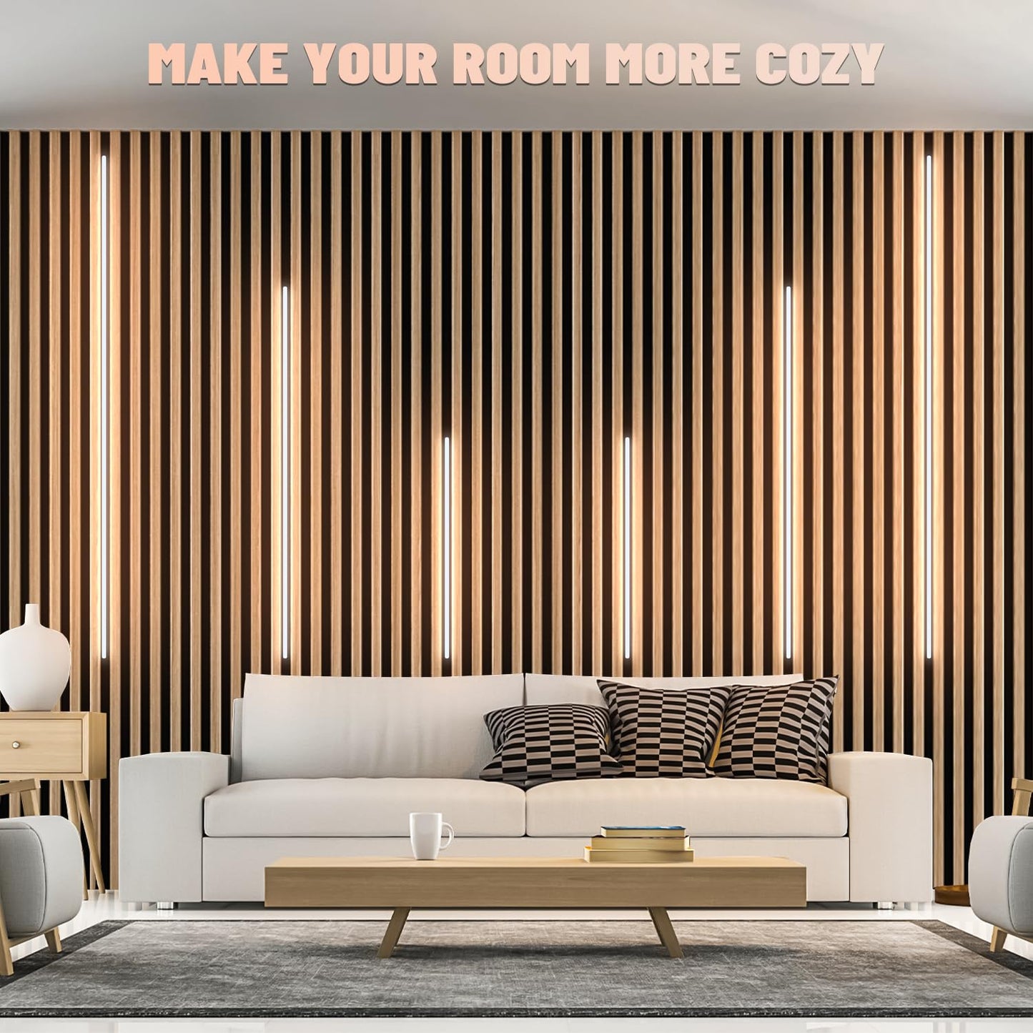 Lichaser Led Recessed Lighting For Acoustic Panel  6 Pcs Of 3000K Dimmable Led Strip Light For Wood Slat Wall Panel In Parallel With Touch Sensor  Self-Adhesive For Slat Wall Decor (2*36+2*24+2*16 In)