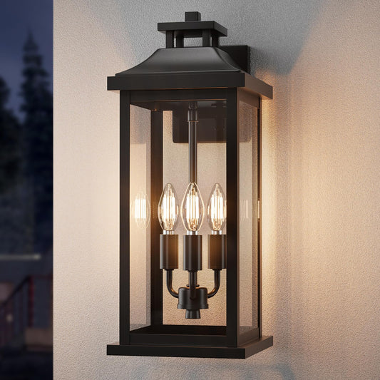 Venzblomia Large Outdoor Light 3-Light 20 Black Exterior Lighting Fixture  Modern Outside Wall Mounted Porch Sconce  Waterproof Patio Garage Garden Carriage Lantern Lamp For House E12  1-Pack