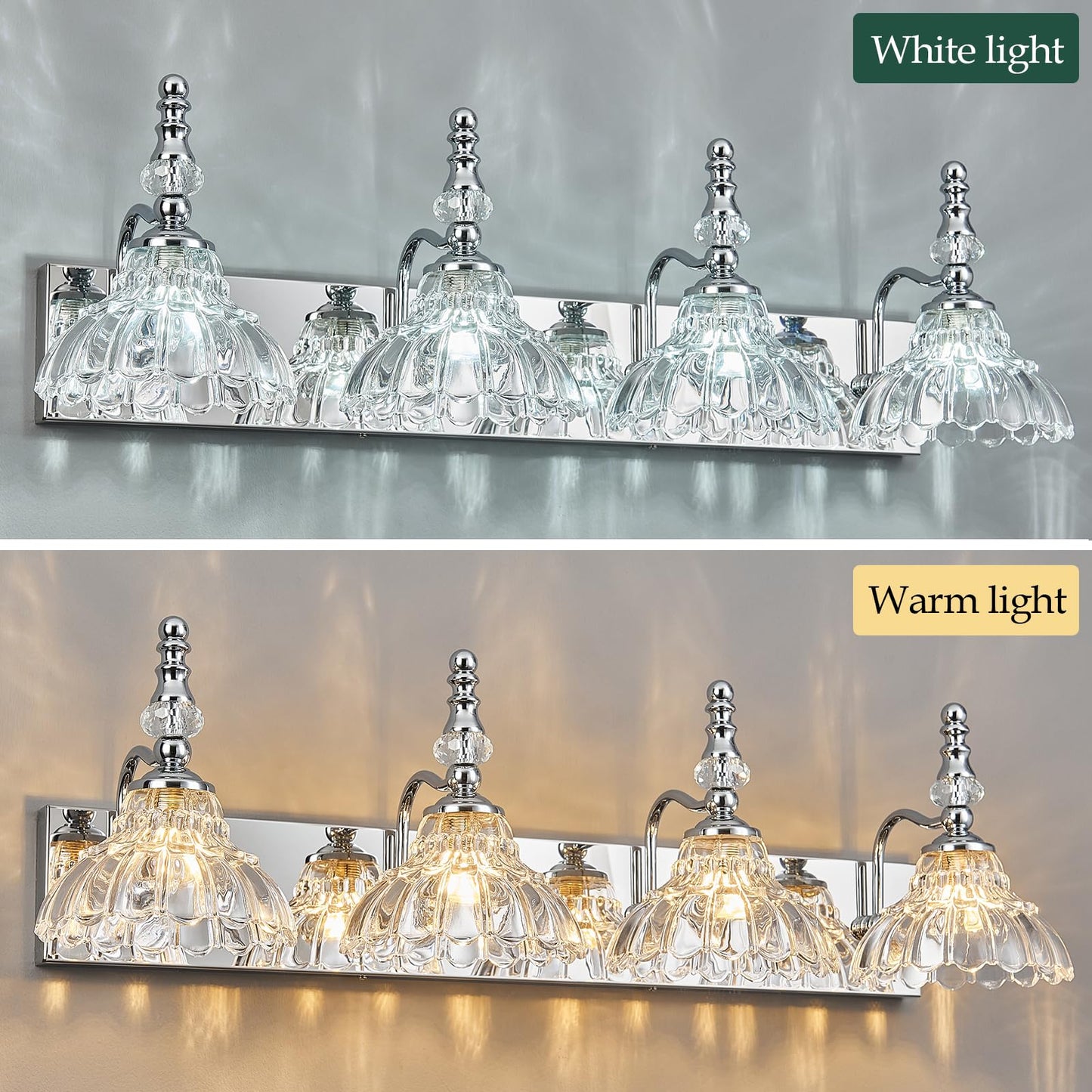 Lbsqj Vintage Bathroom Vanity Light  4-Light Chrome Vanity Lighting Fixture With Flower Glass Shade  Bathroom Lighting Fixtures Over Mirror
