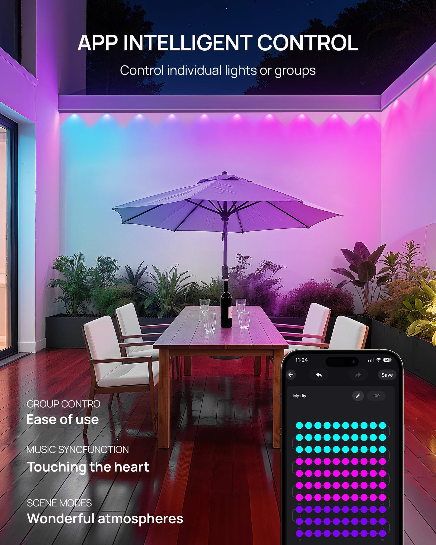 Vcoken Permanent Outdoor Lights  111Ft With Smart 72 Rgb Led Light For House & Outdoor Decor  Diy Scene Mode  Ip65 Waterproof Eaves Lighting With App Control Remote For Christmas And Holiday Decor
