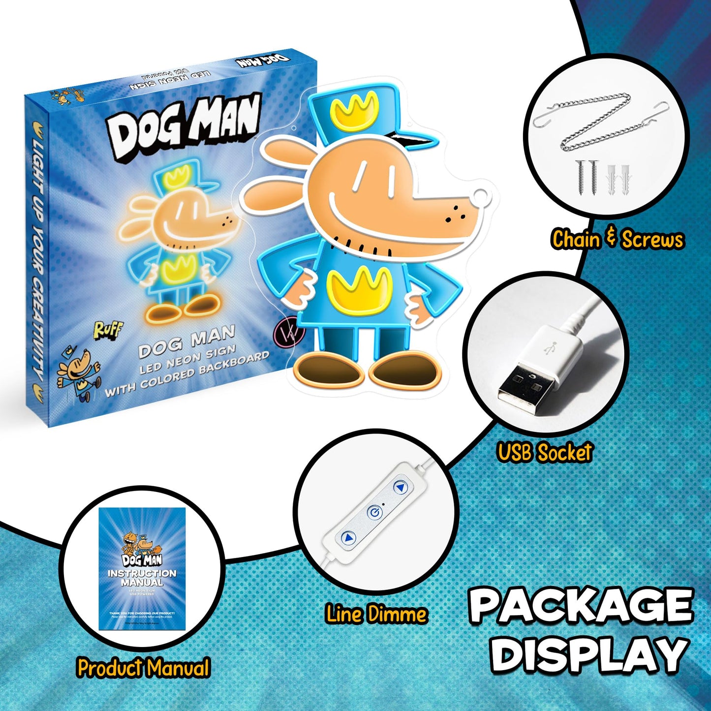 Officially Licensed Dog Man Neon Sign  Neon Signs For Wall Decor  Uv Printing Led Light Sign  Kids Room  Game Room  Party  Birthday/Christmas Gift For Dog Man New Movie Lovers & Fans
