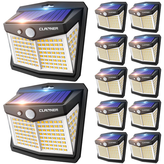 Claoner Solar Motion Sensor Lights Outdoor  12 Pack Solar Fence Lights Ip65 Waterproof  Bright 128 Led Security Flood Lights With 270Wide Angle  3 Lighting Modes Motion Light For Outside  Warm White