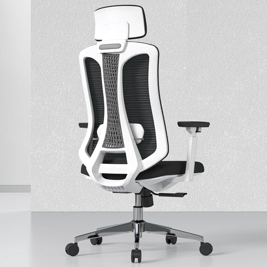 Logicfox Ergonomic Mesh Office Chair, Computer Desk Chair with 3D Armrests, Adjustable Lumbar Cushion and Adjustable Headrest, White High Back Home Office Chair with Tilt Function, Computer Chair